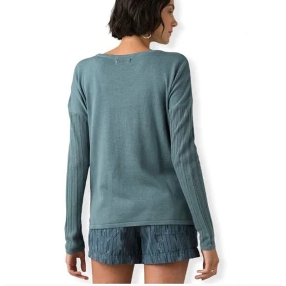 Prana Organic Cotton Madeline Sweater Top Womens Large Teal Athleisure Shirt - Picture 5 of 9